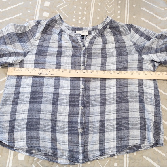 Universal Thread Textured Plaid Blue Gray Short Sleeved Button Up Shirt Large - Picture 7 of 8